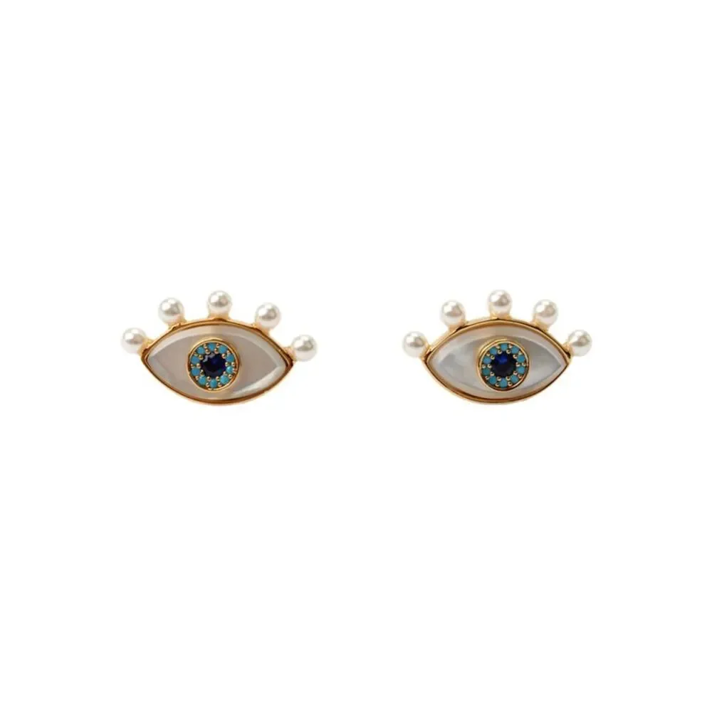 Kate Spade Womens Gold Tone Mother of Pearl+Cubic Zirconia All Seeing Studs NWT